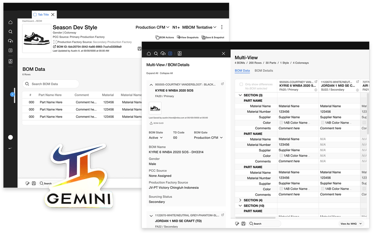 Gemini BOM Platform — product hierarchy, status patterns, and data views